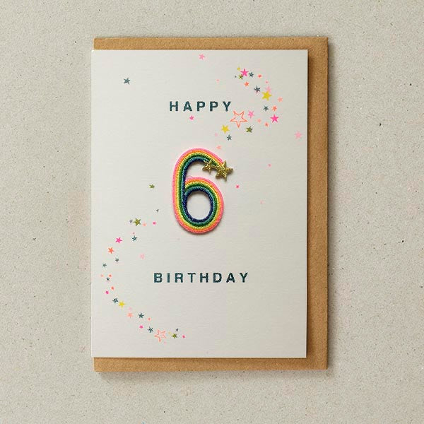 Age 6 Rainbow Patch Greeting Card - Petra Boase