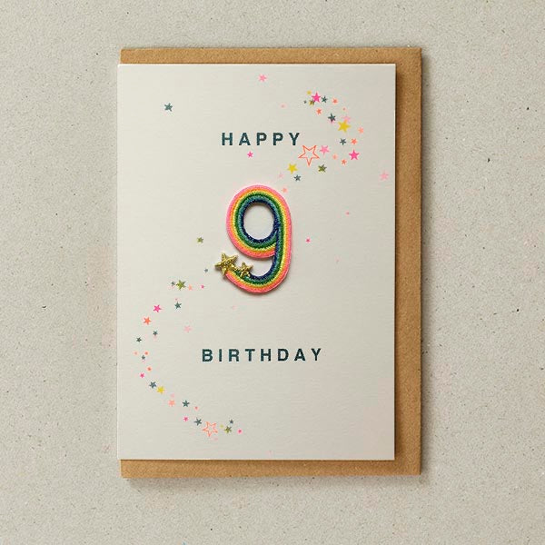 Age 9 Rainbow Patch Greeting Card - Petra Boase