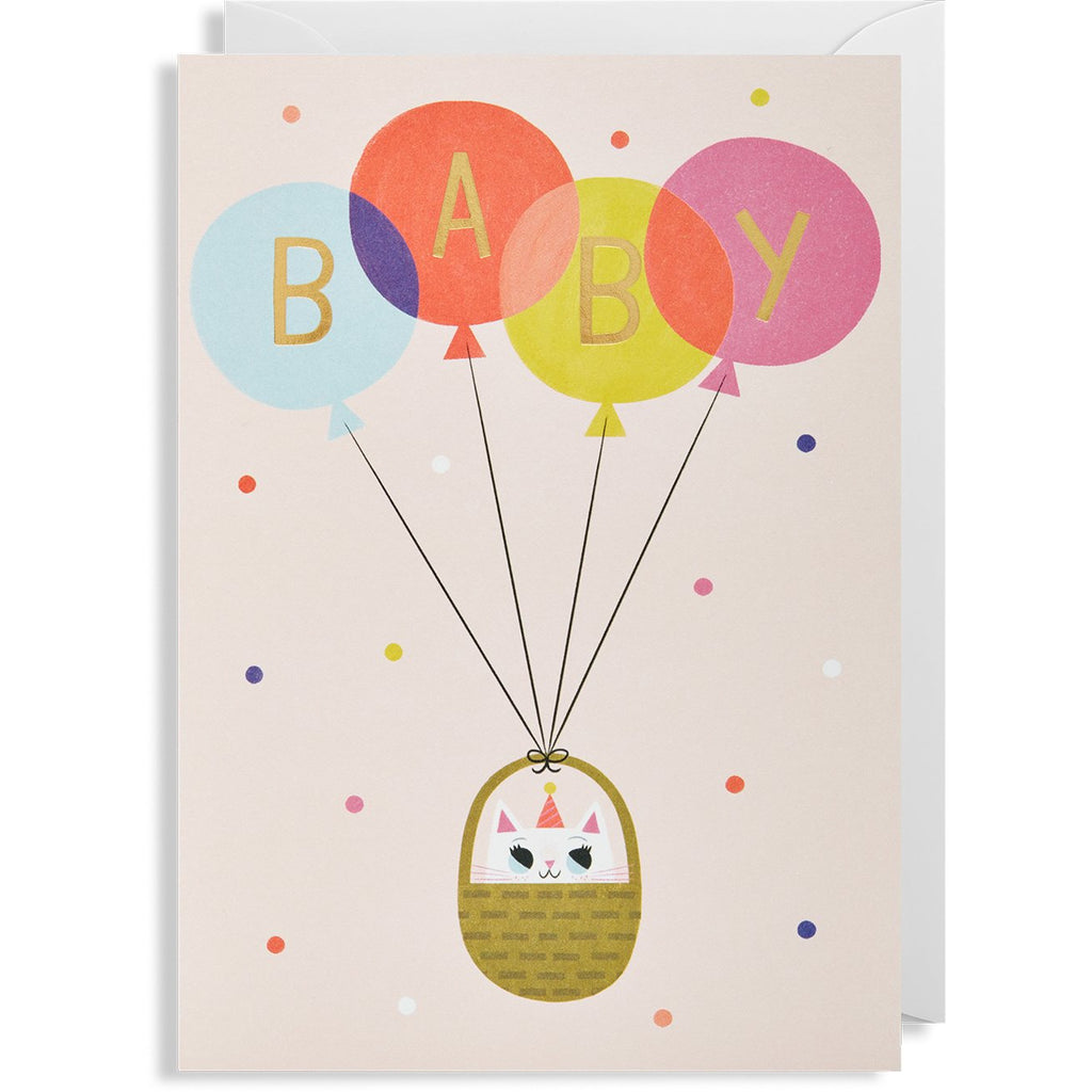 Baby Cat Pink Balloon Greeting Card - Lagom Design by Allison Black