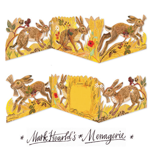 Hares collage die-cut is a charming freestanding 3D card by artist Mark Herald.