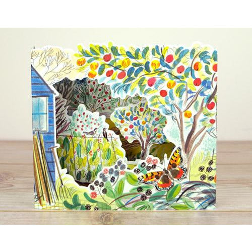 Orchard allotment die-cut  is a charming freestanding 3D card by artist Emily Sutton