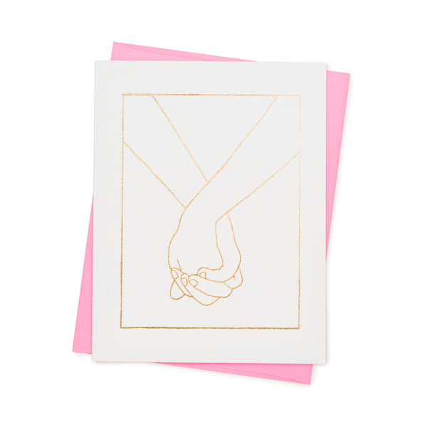 pair of holding hands, golden lines on white base