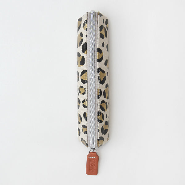 Leopard Print Pencil Case, grey zip.