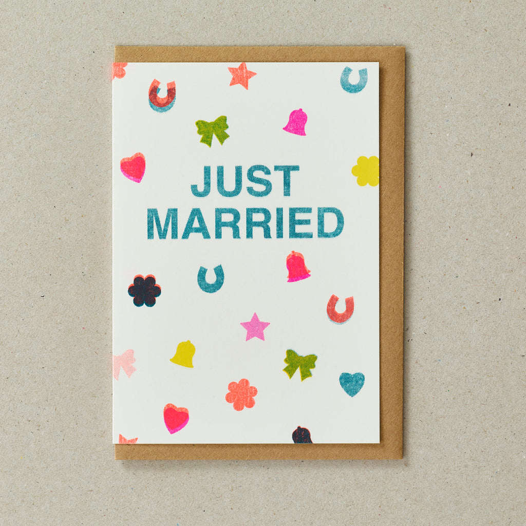 Just Married Riso Shapes Greeting Card - Petra Boase