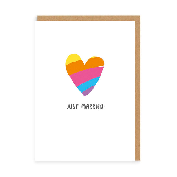 Just Married Rainbow Heart Greeting Card - Ohh Deer