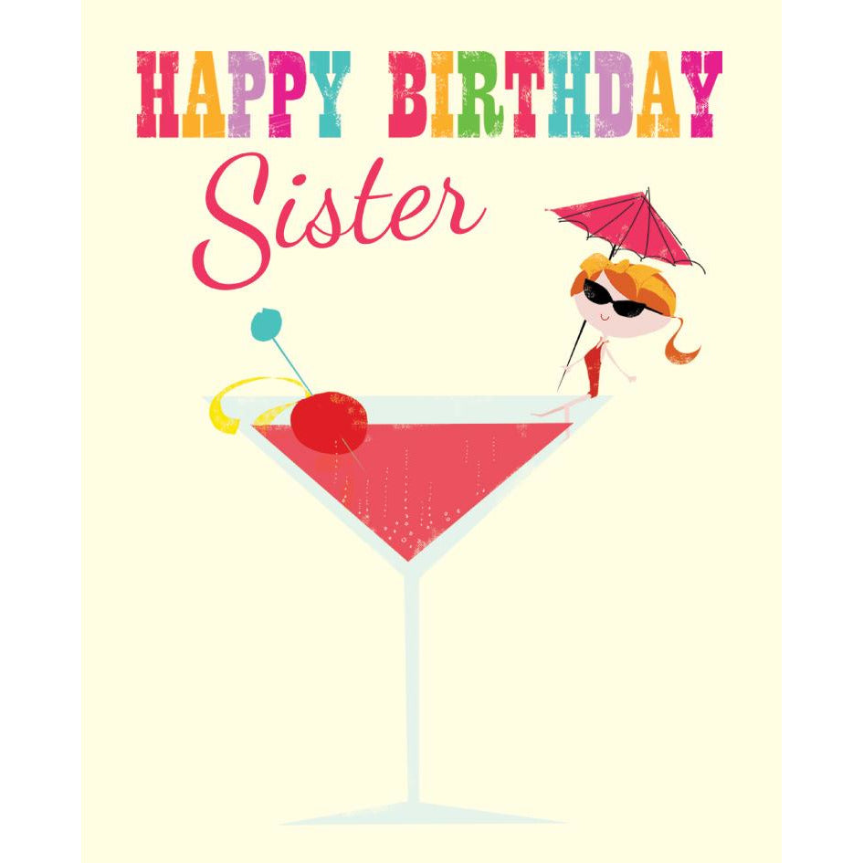 Sister Cocktail Happy Birthday Card - The Art File
