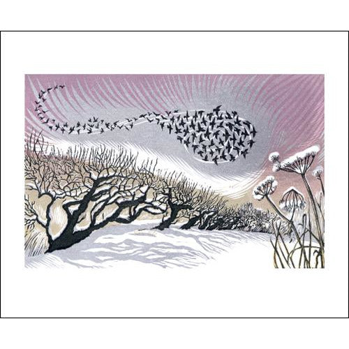 Mid Winter Starlings Linocut Card - Art Angels by Niki Bowers