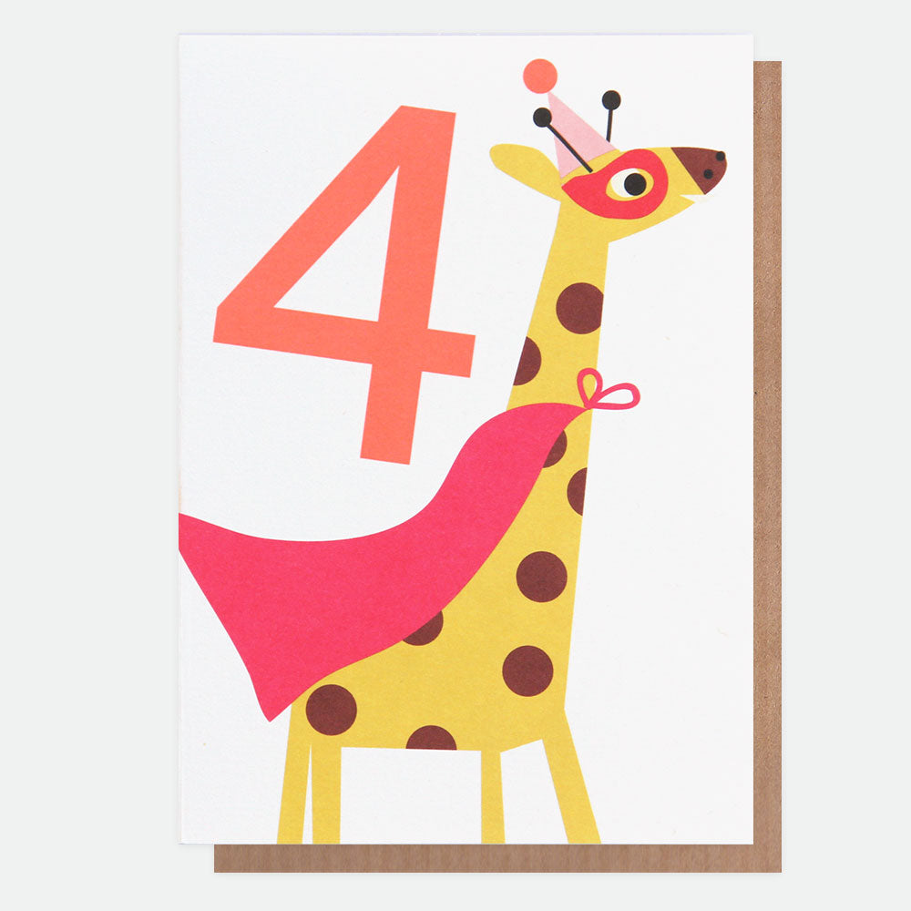 Giraffe Superhero 4th Birthday Card - Caroline Gardner