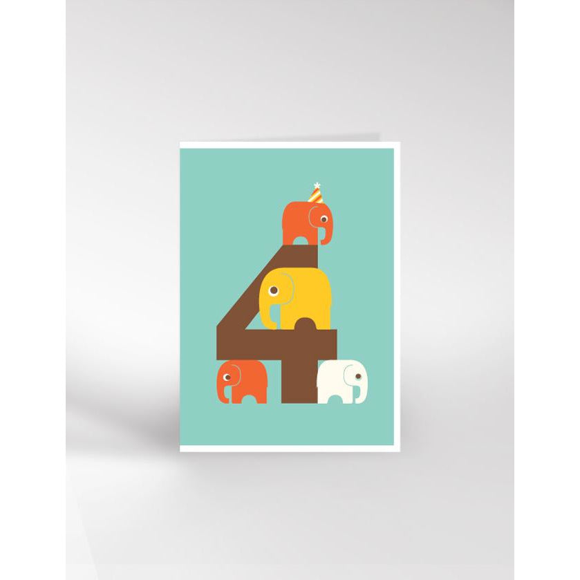 Elephant Age 4 Birthday Card - Dicky Bird