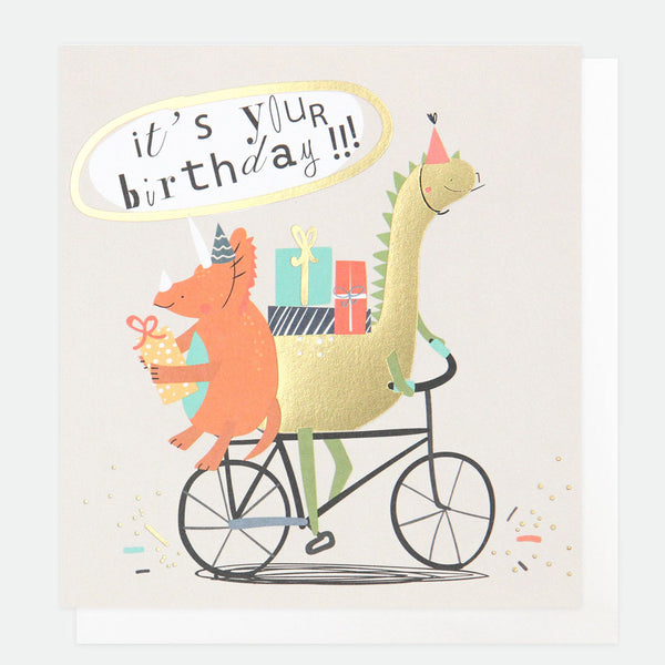 Dinosaur On Bike Birthday Card -Caroline Gardner