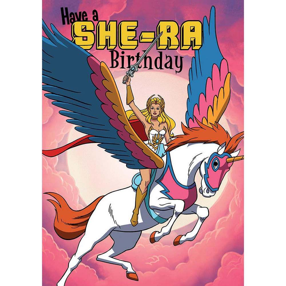 Have a She-Ra Birthday Card - Hype Cards. She-ra rides a unicorn