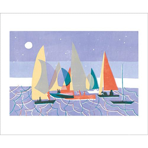 Sailing at Dusk Linocut Card - Art Angels by Lisa Takahashi