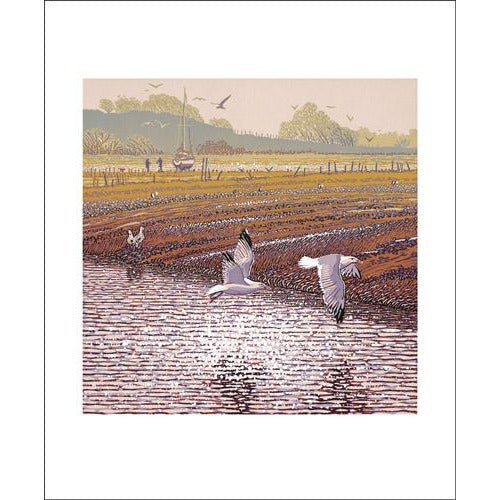 Estuary View Linocut Card - Art Angels by Mark Pearce