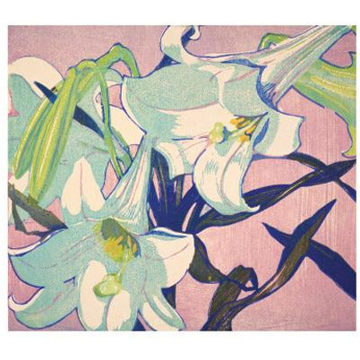 White Lillies Woodcut Card - Art Angels by Mabel Royds