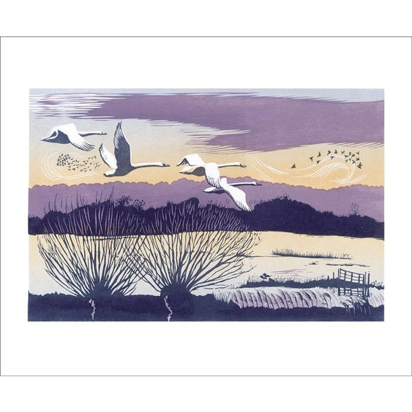 Winter Swans Linocut Card - Art Angels by Niki Bowers
